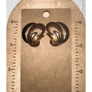 Trifari Vintage Goldtone Brown Multi Swirl‎ Enamel Post Earrings 1 inch